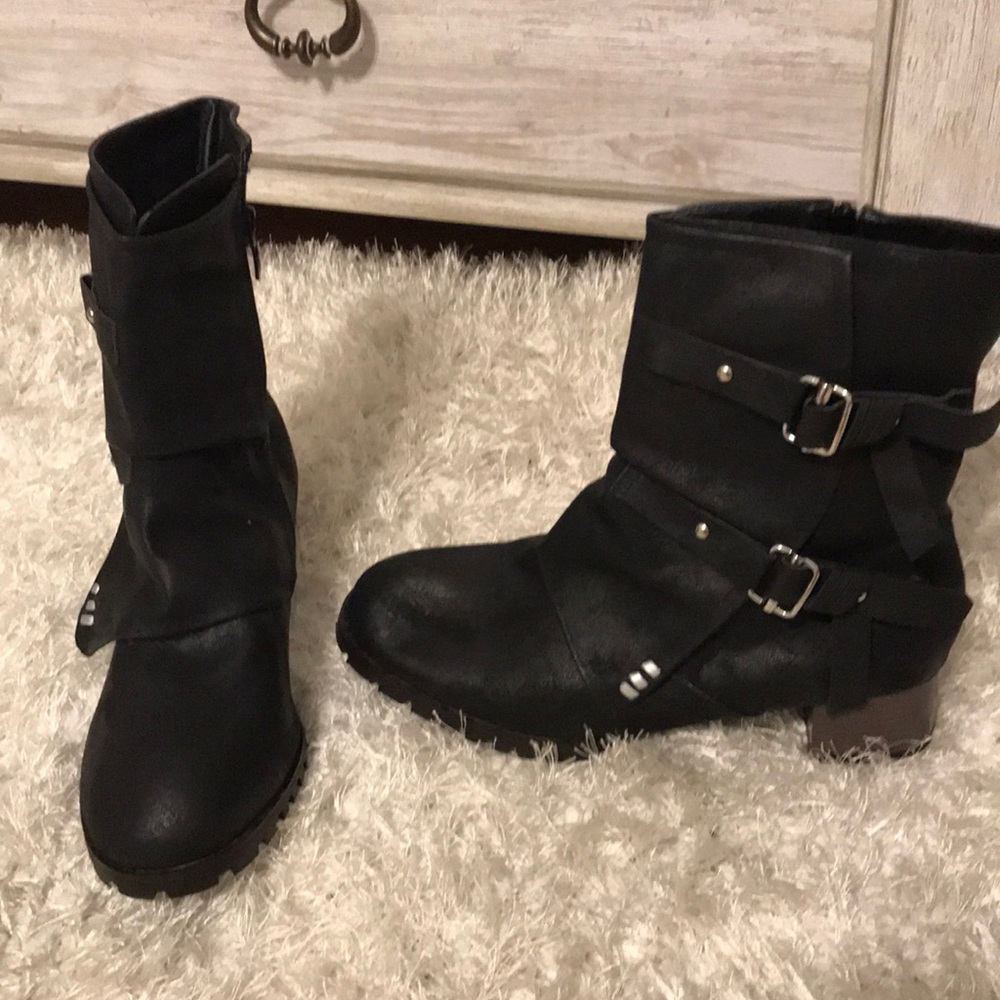 Black Calf High Booties w/ Silver Detail